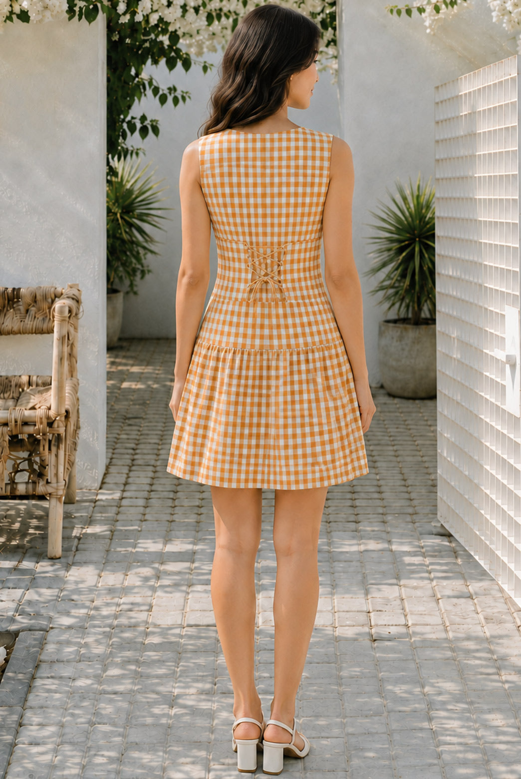 Sunshine Gingham Keyhole Mini Dress