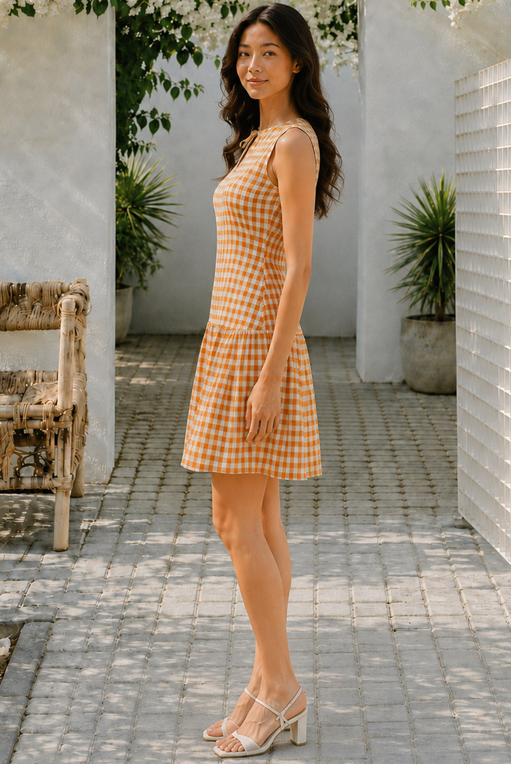 Sunshine Gingham Keyhole Mini Dress