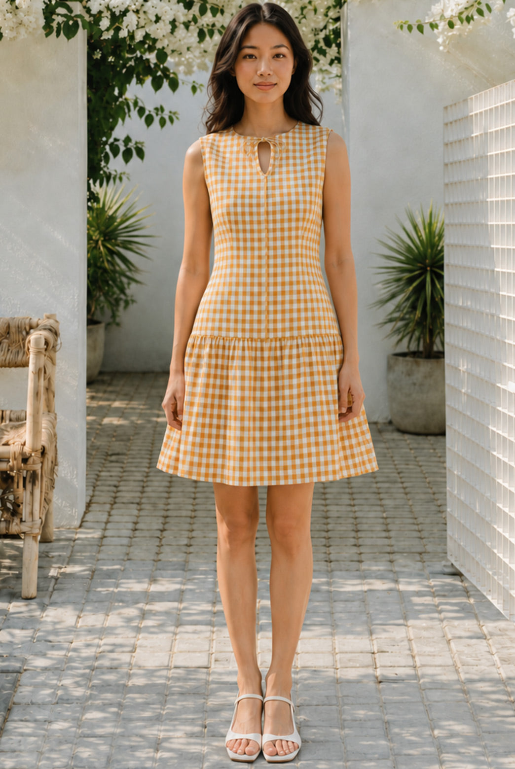 Sunshine Gingham Keyhole Mini Dress