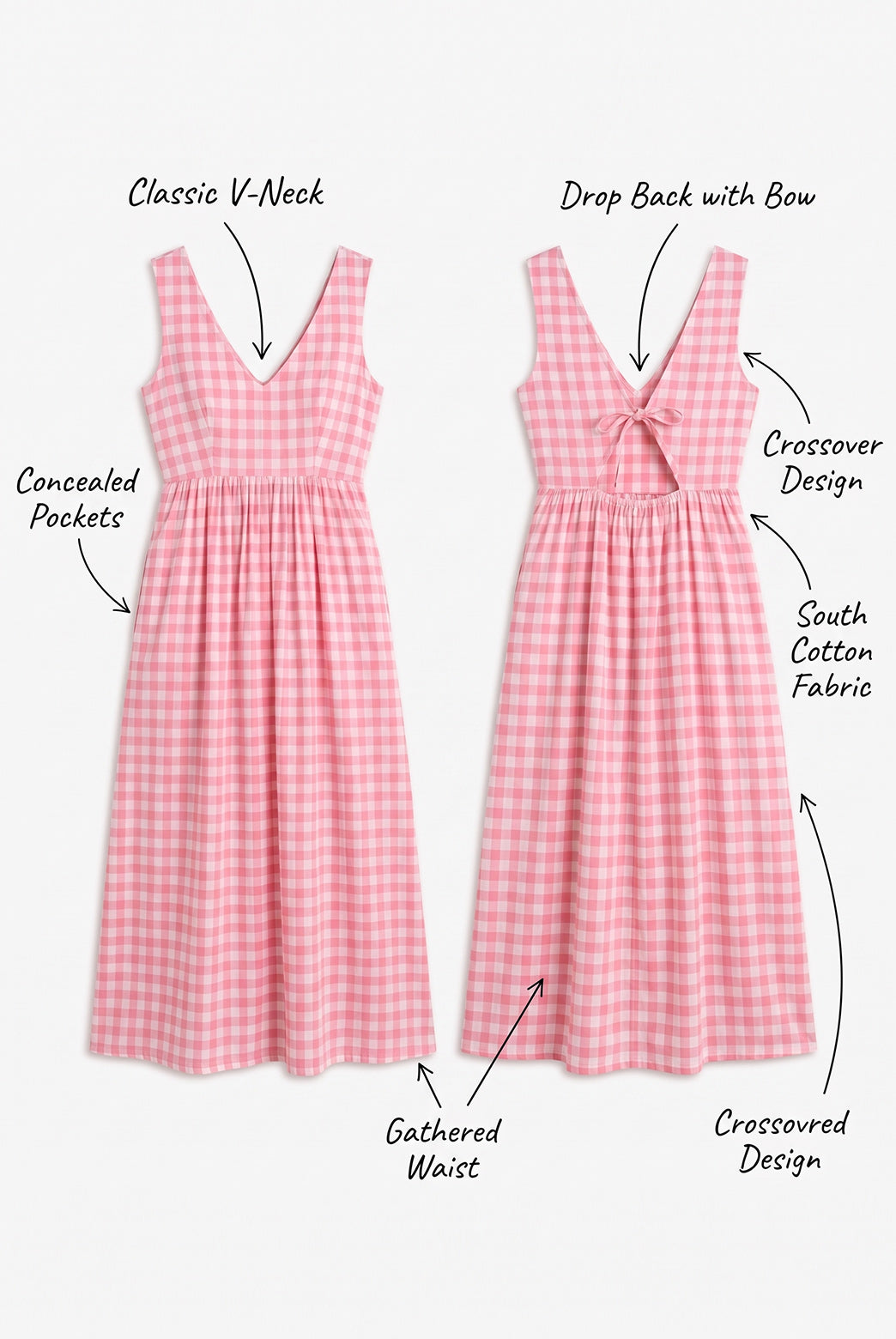 Blush Pink Gingham Crossover Back Maxi Dress