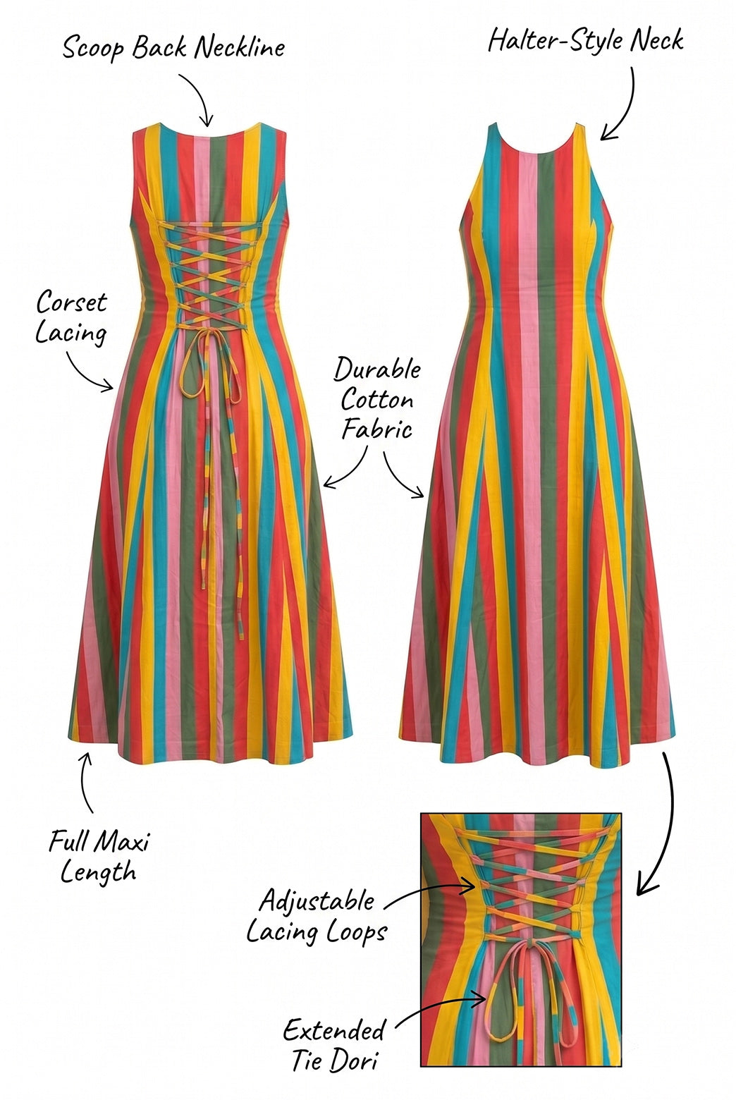 Vibrant Multicolor Corset Back Maxi Dress