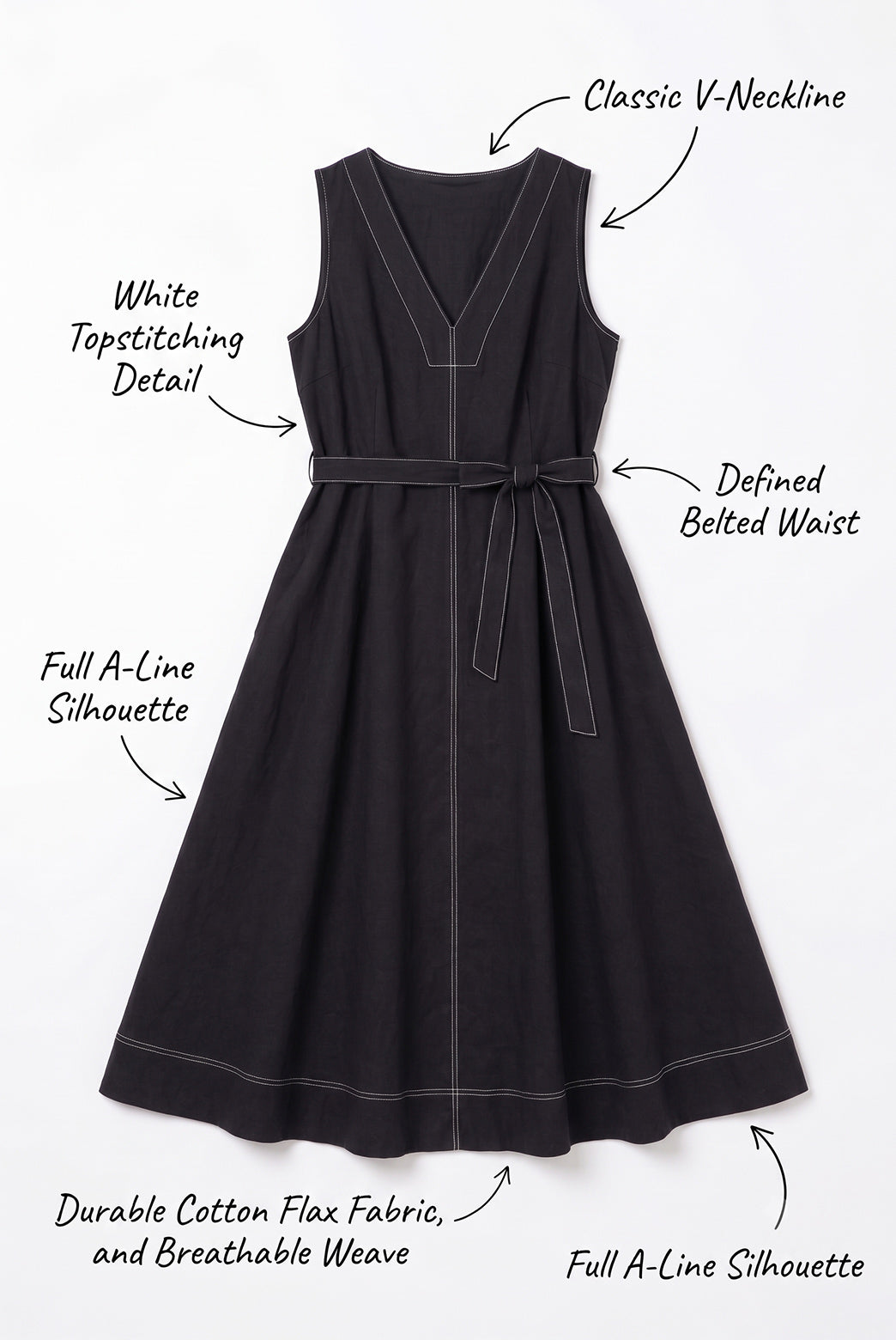 Monochrome Contrast Stitch Midi Dress