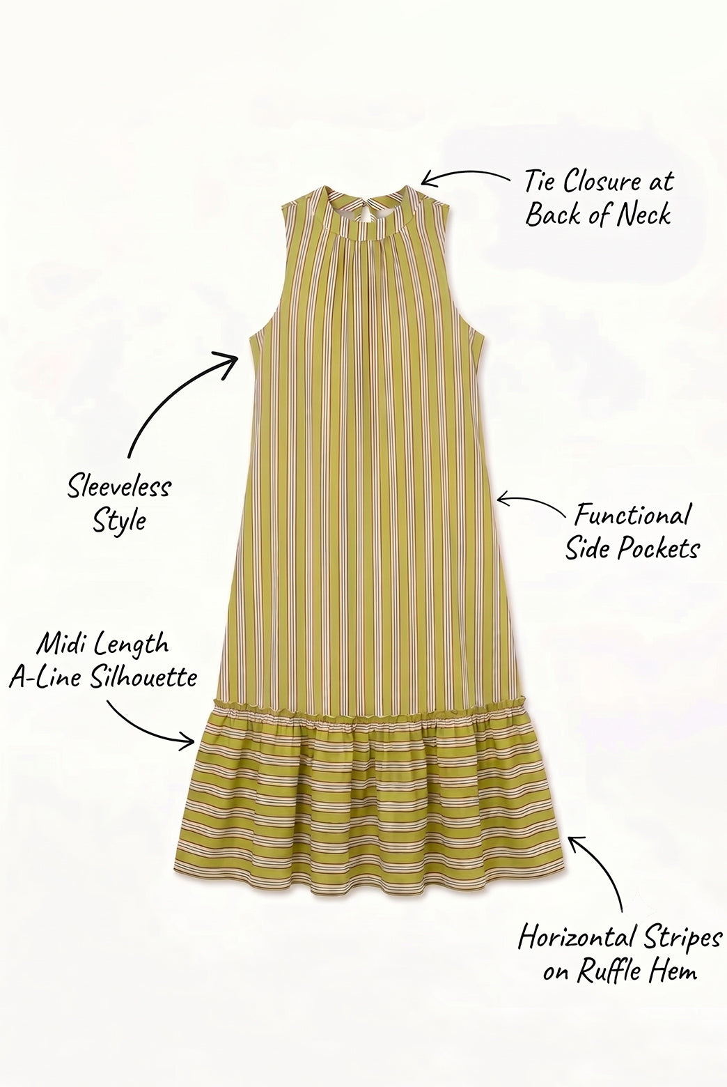 Olive Striped Cotton A Line Dress