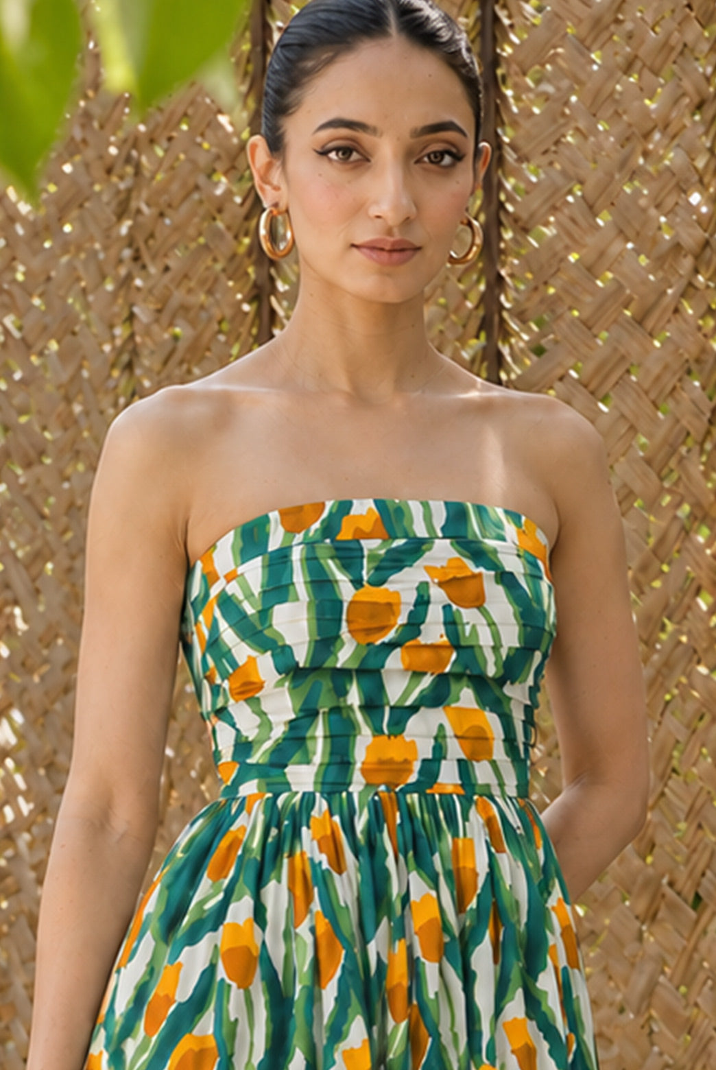 Emerald Tulip Cotton Midi Tube Dress