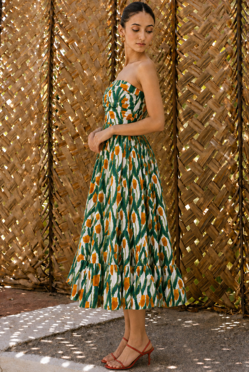 Emerald Tulip Cotton Midi Tube Dress