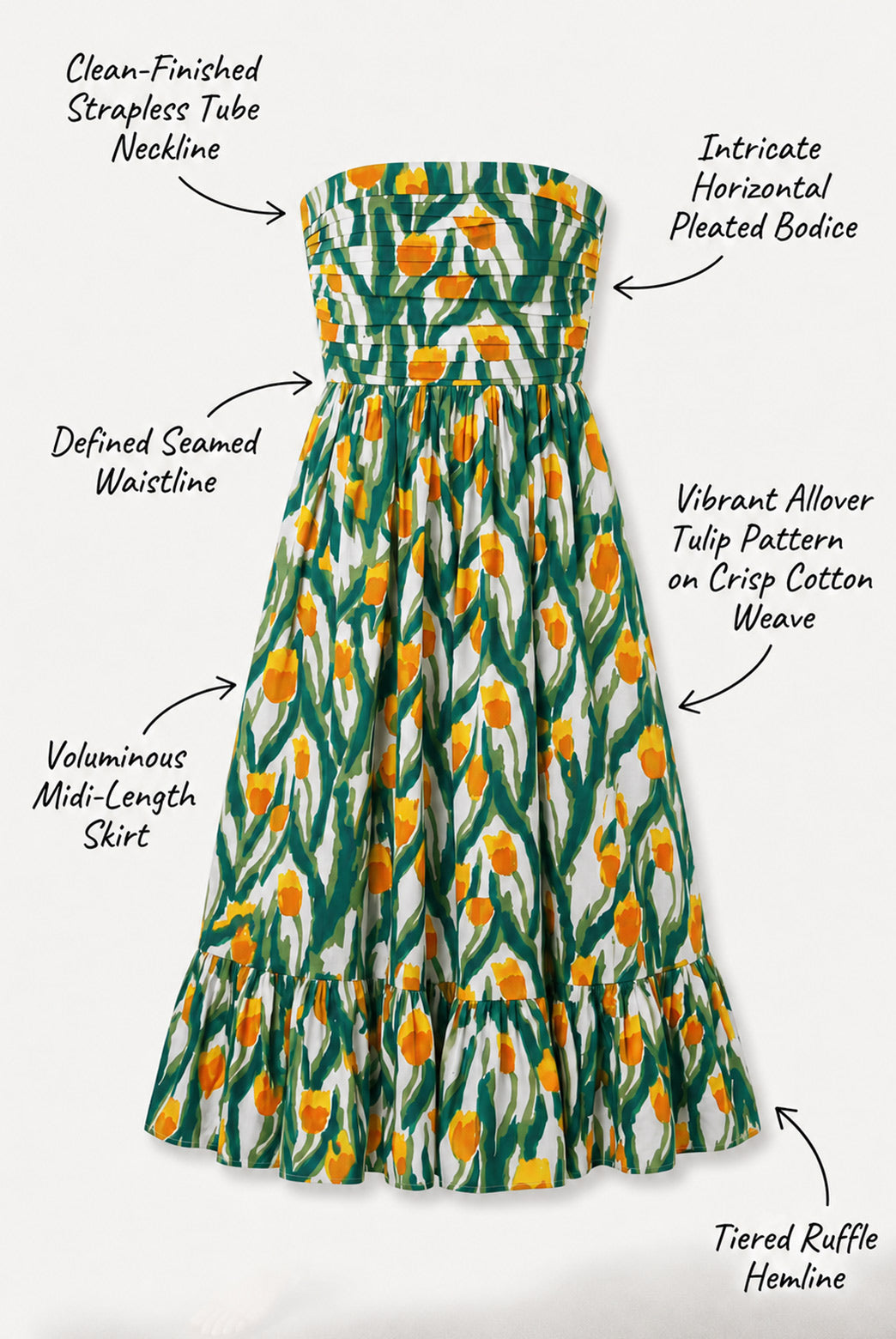 Emerald Tulip Cotton Midi Tube Dress