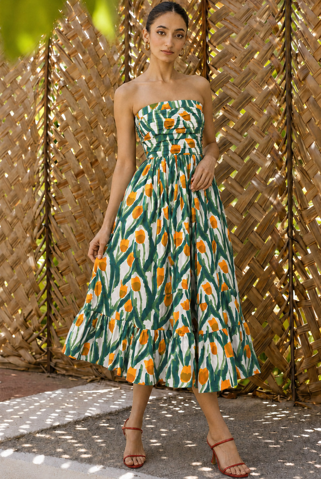 Emerald Tulip Cotton Midi Tube Dress