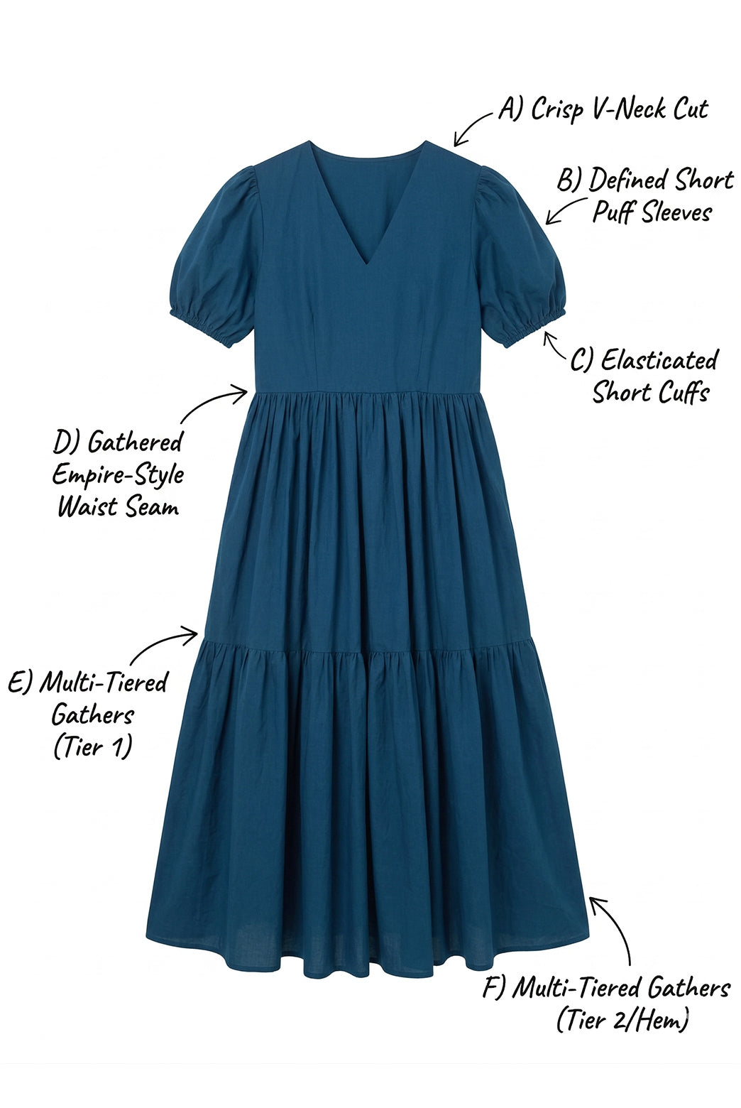 Teal Blue Puff Sleeved Midi Dress