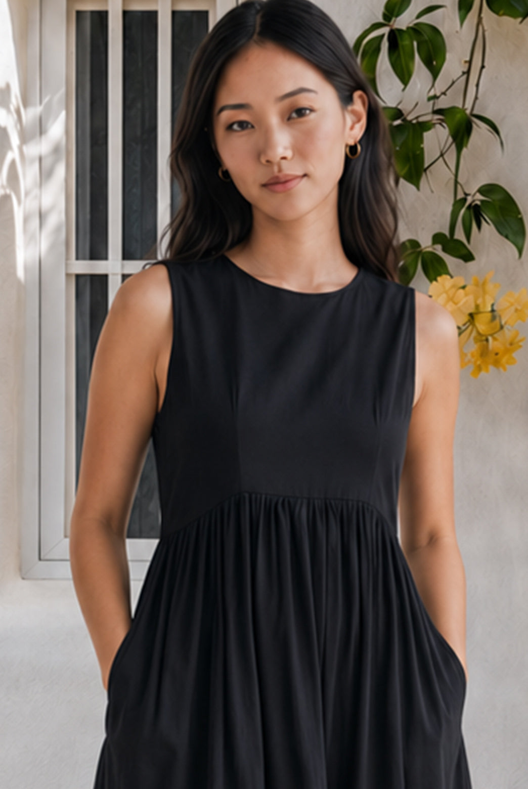 Black Cotton Tiered Maxi Dress