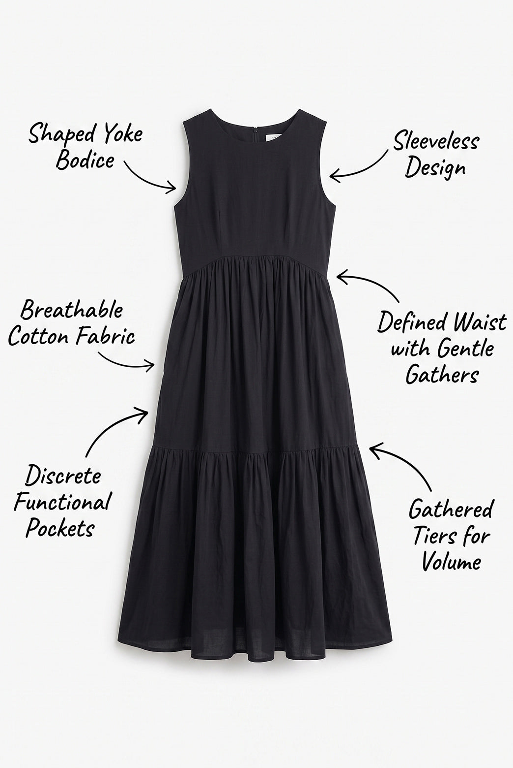 Black Cotton Tiered Maxi Dress