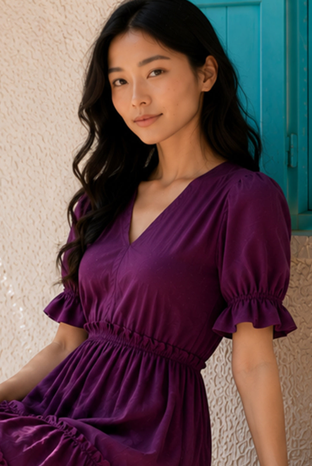 Purple Tiered Knee Length Dress
