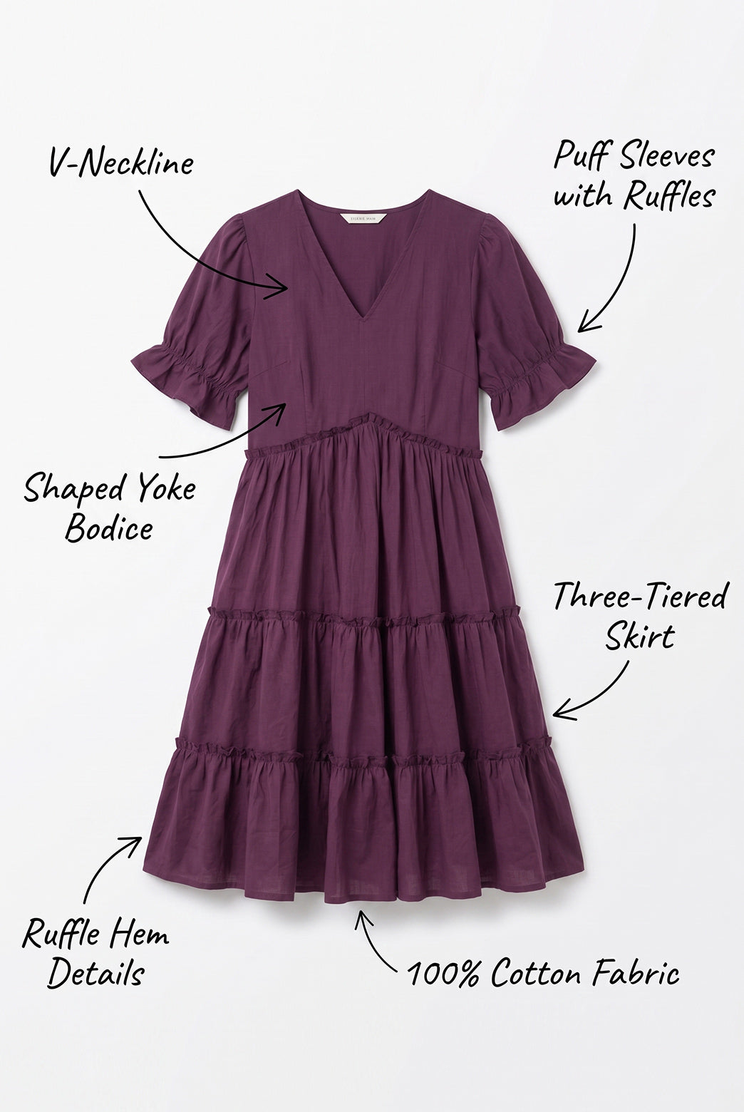 Purple Tiered Knee Length Dress