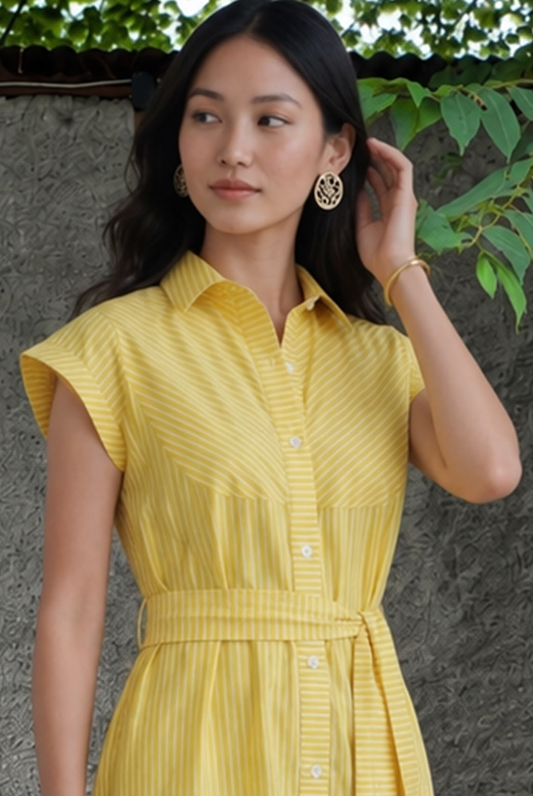 Yellow Striped Maxi Dress With Belt