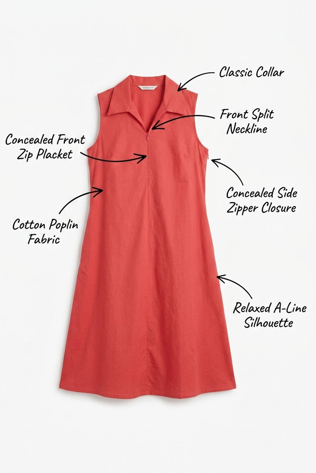 Red Knee Length Collared Dress
