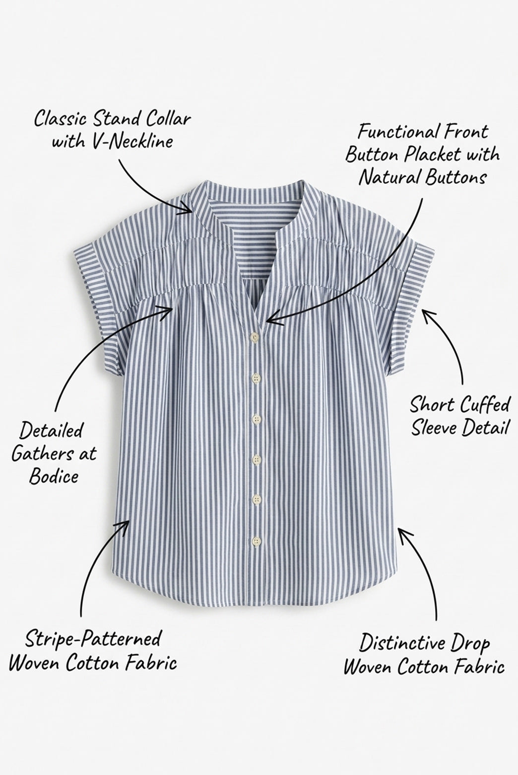 Blue Cotton Cap Sleeve Striped Shirt