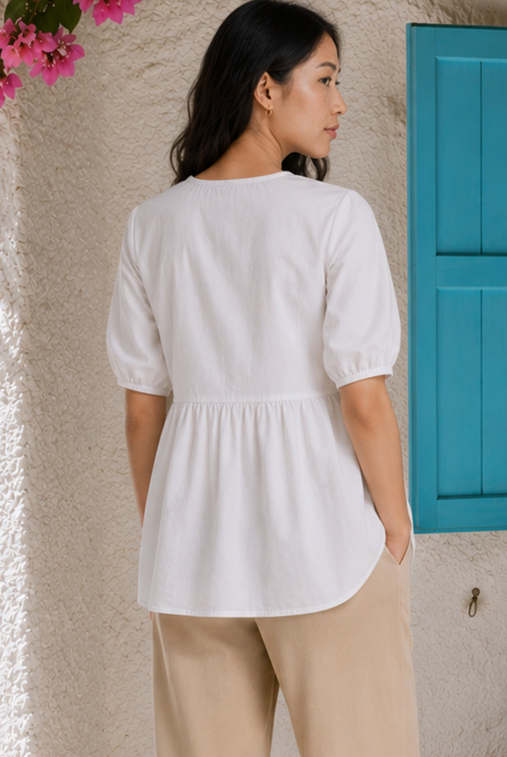 White Cotton Poplin Peplum Top