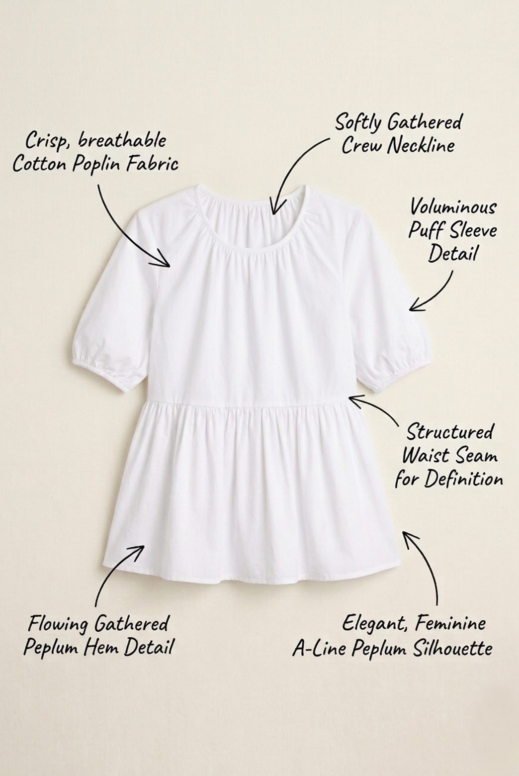 White Cotton Poplin Peplum Top