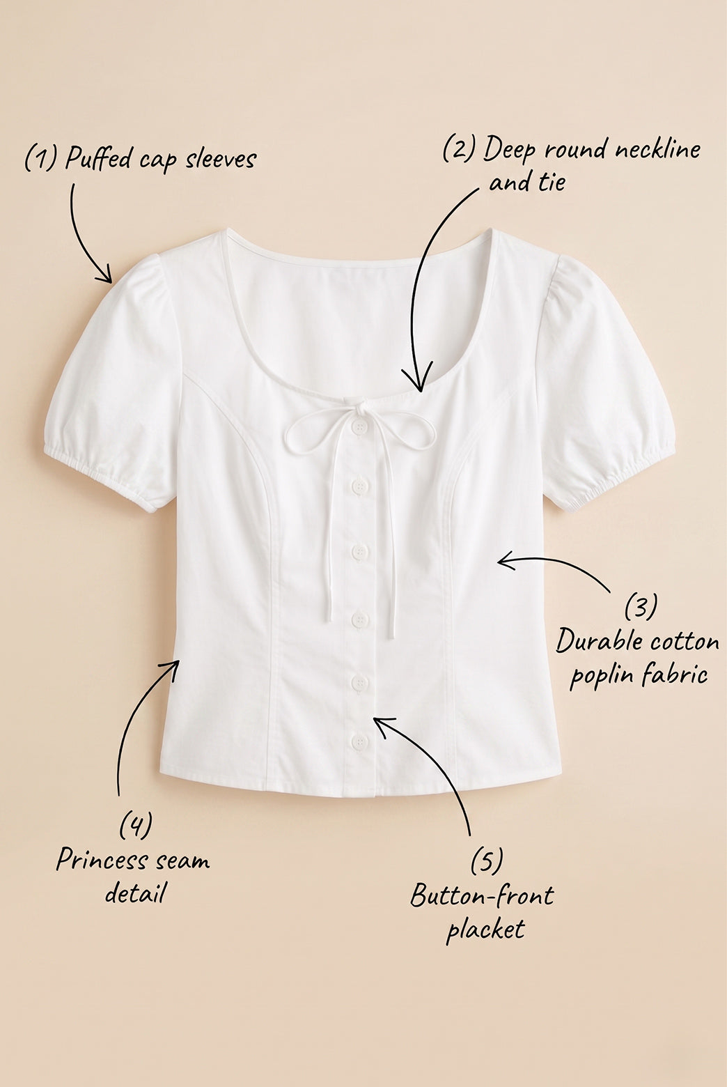 White Cotton Poplin Puff Sleeve Top