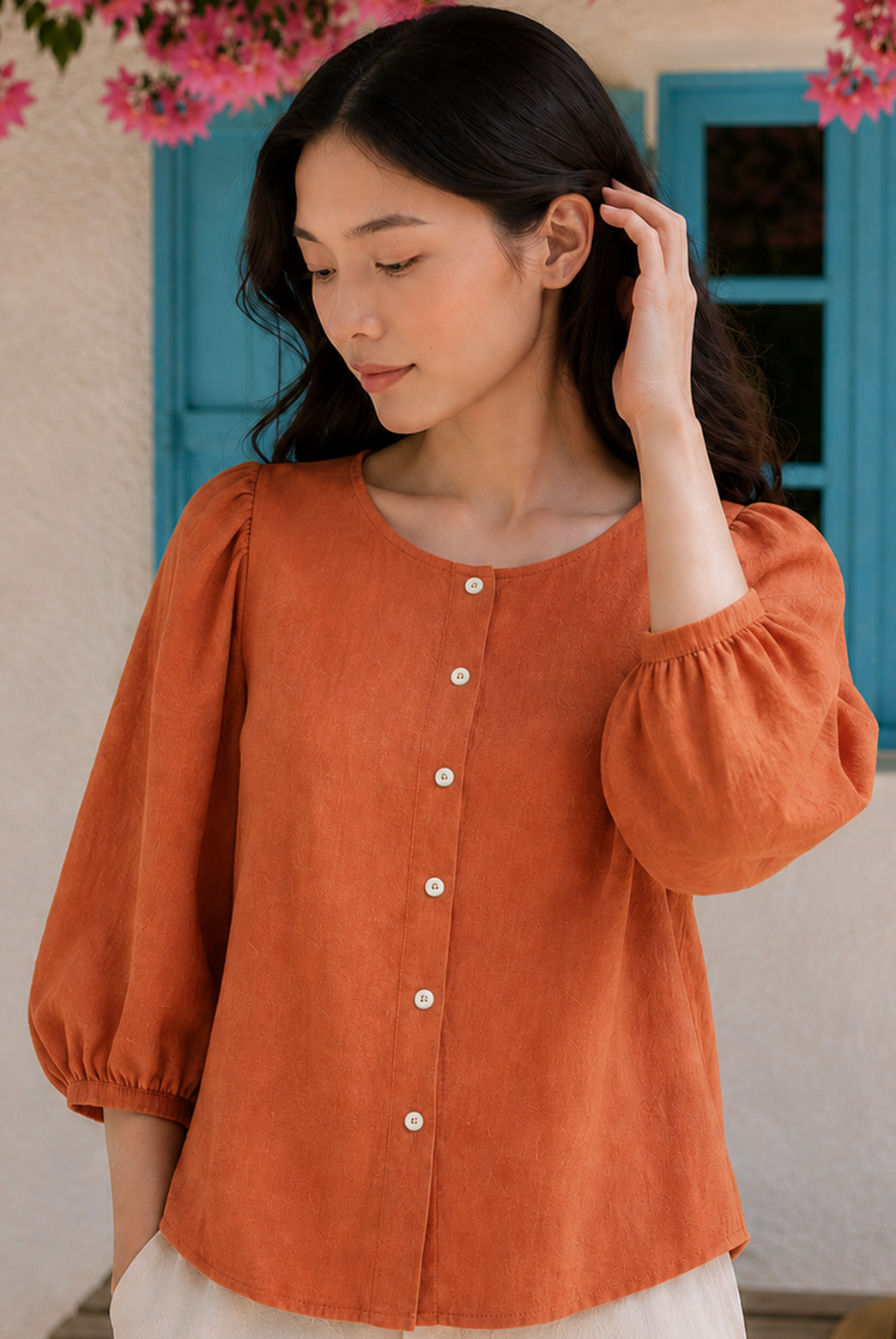 Rust Orange Button Down Top