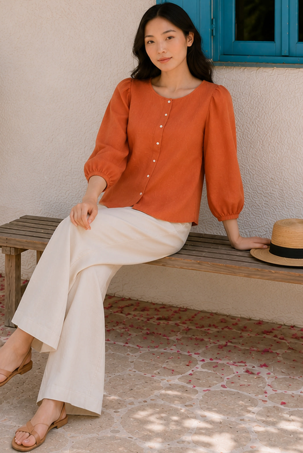 Rust Orange Button Down Top