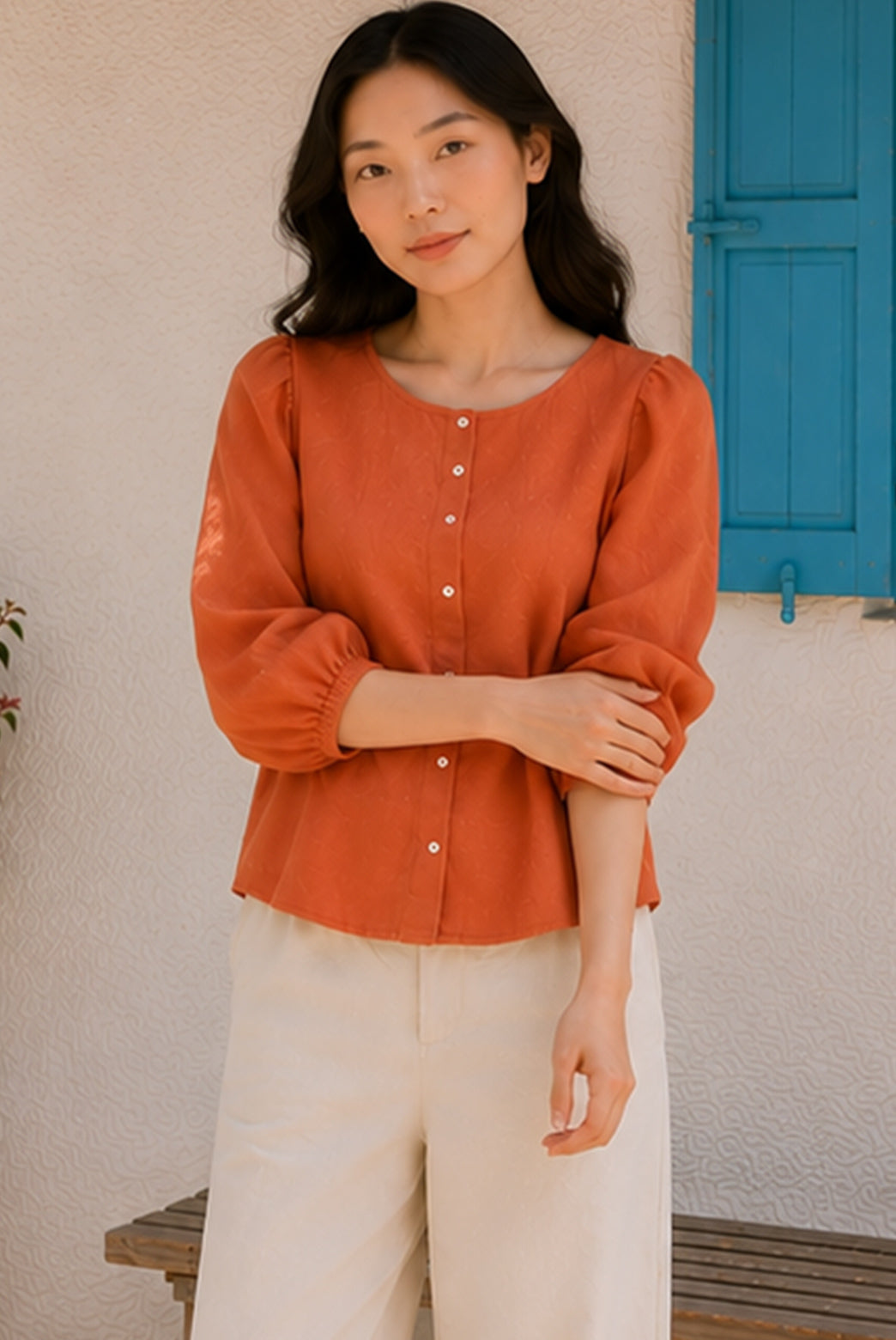 Rust Orange Button Down Top