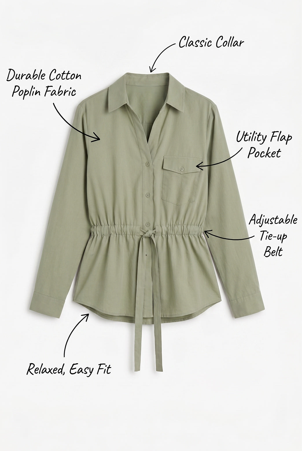 Olive Green Poplin Safari Shirt