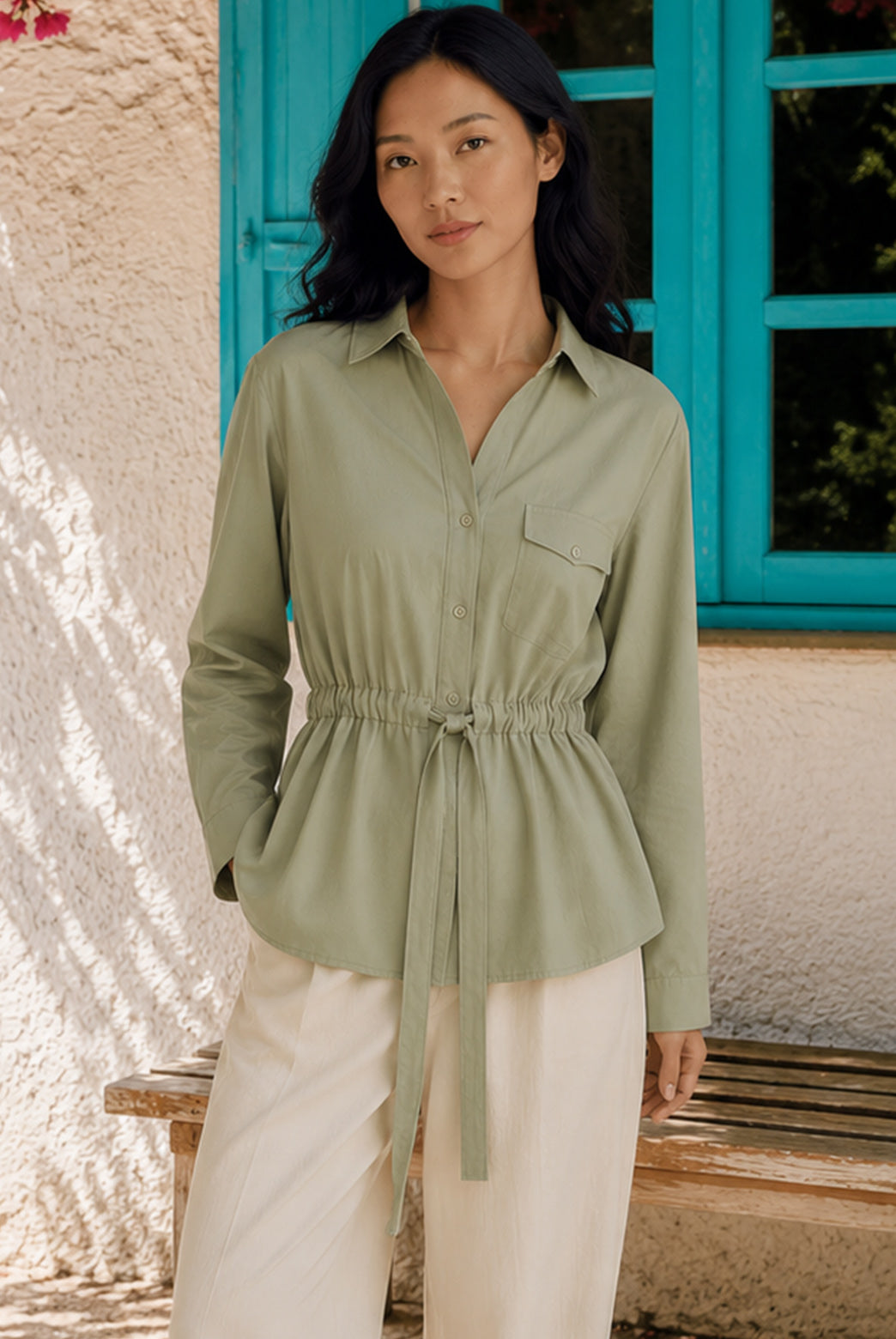 Olive Green Poplin Safari Shirt
