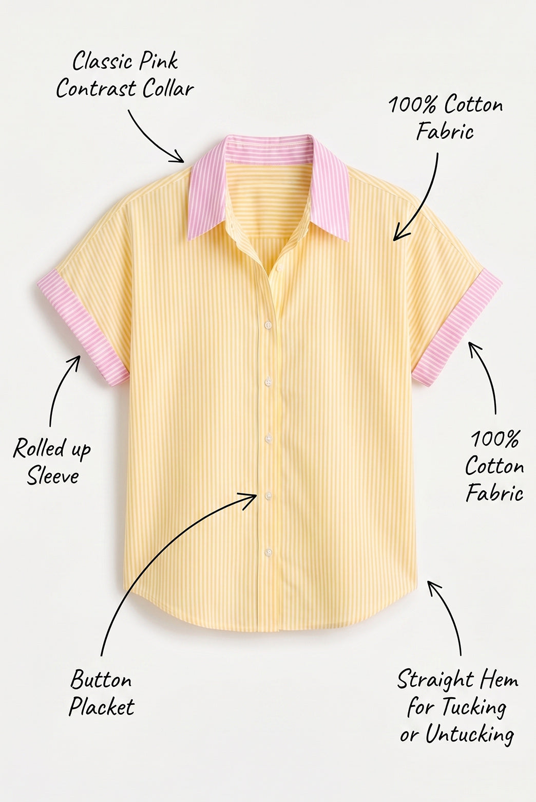 Yellow & White Striped Short Sleeve Shirt