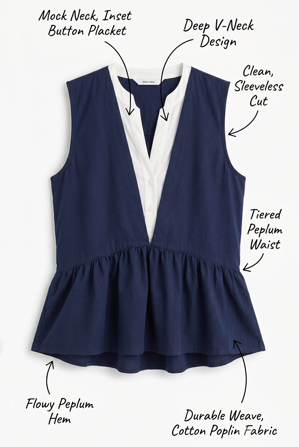 Navy Blue Peplum Top With V Neck