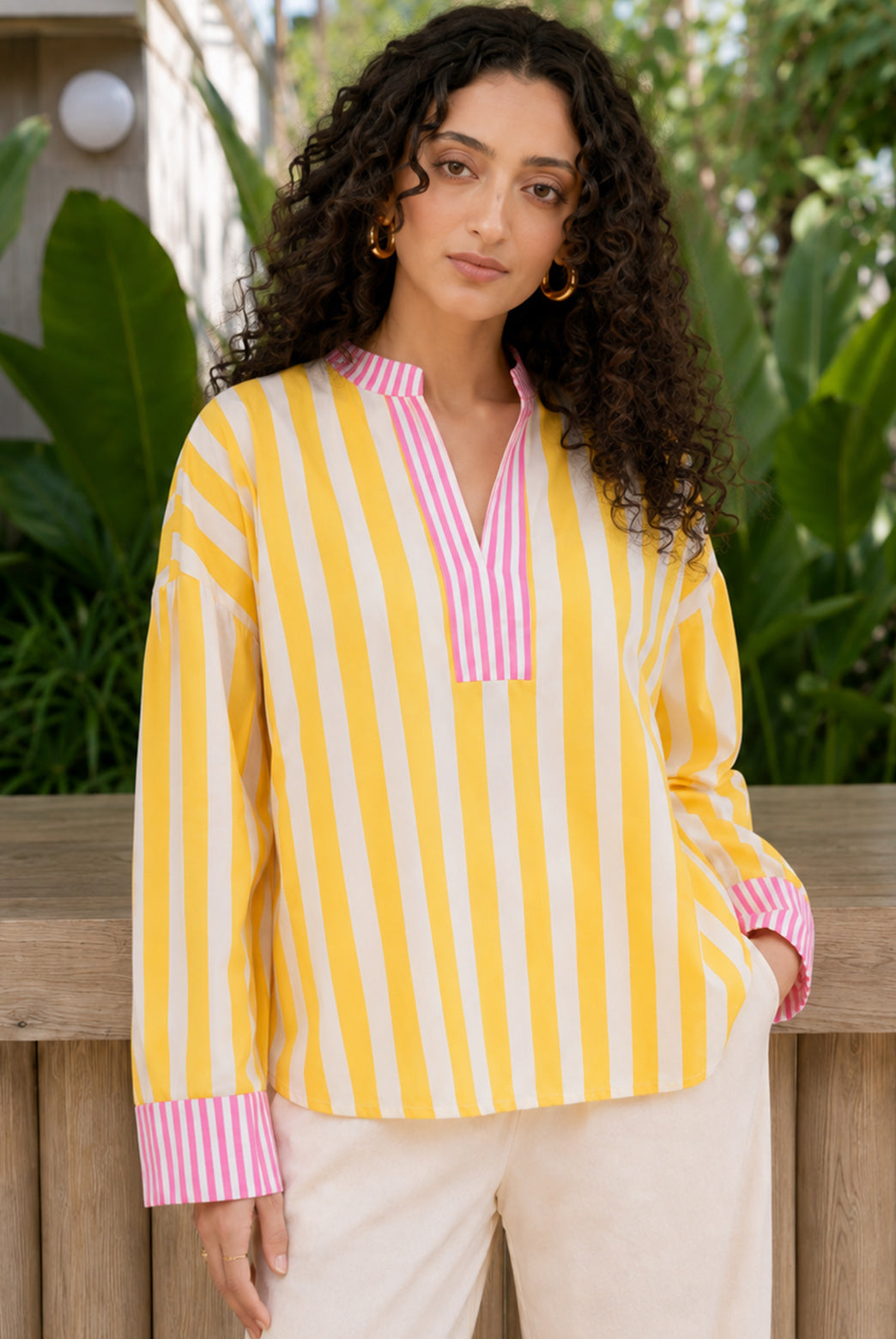 Yellow Striped Relaxed Cotton Top