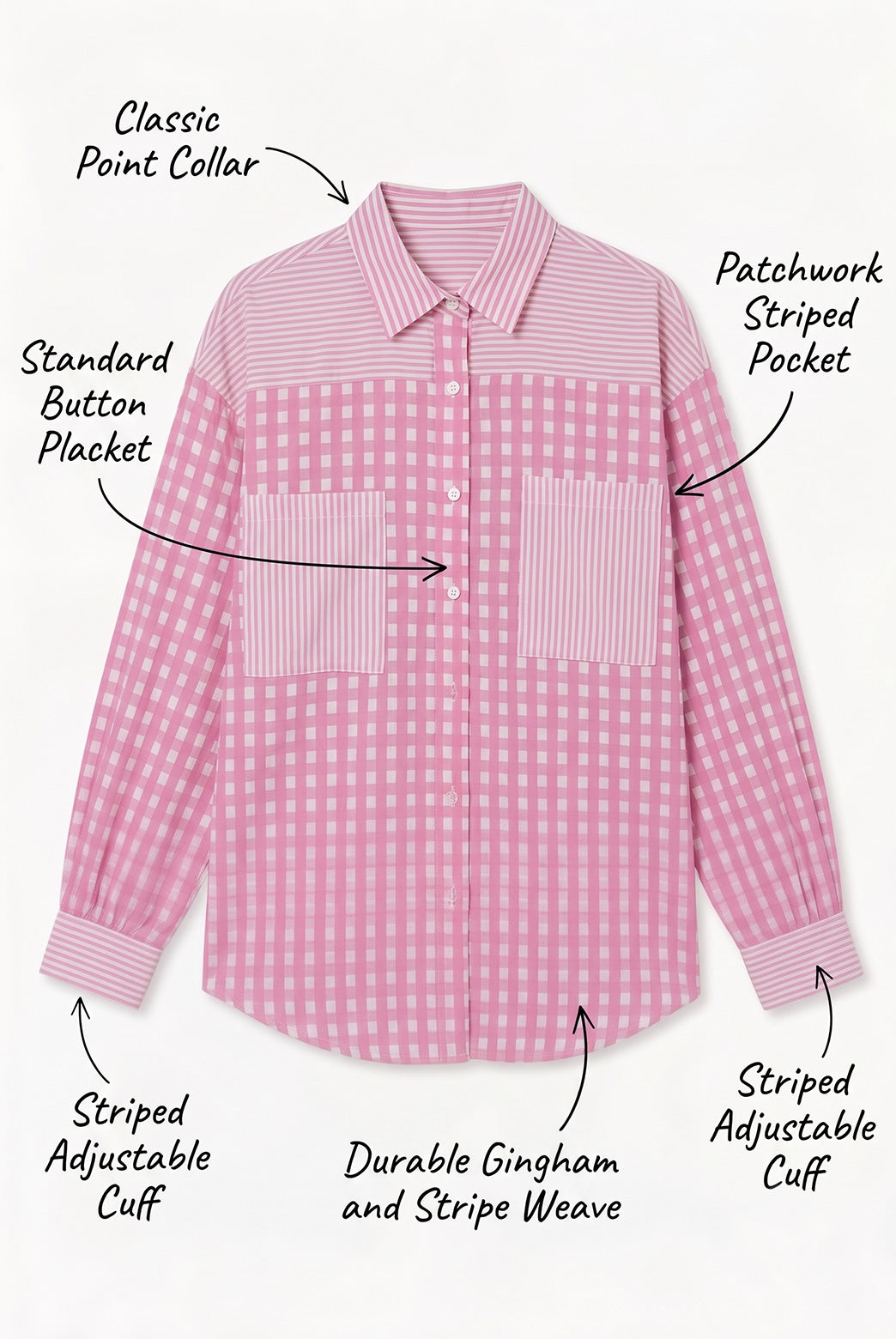 Pink Gingham Patchwork Oversized Shirt