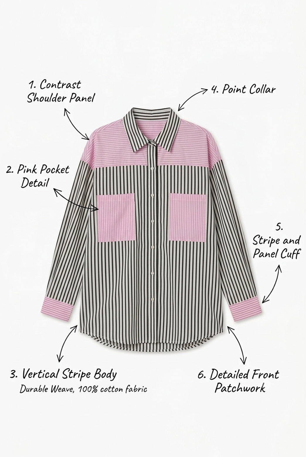 Black & Pink Striped Colorblock Shirt