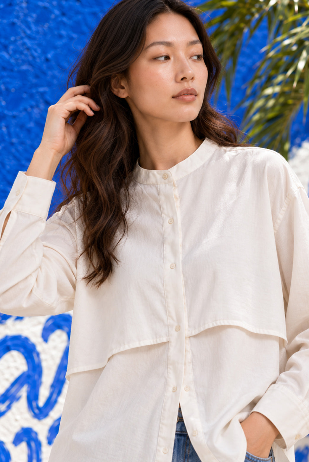 White Poplin Double Layer Shirt