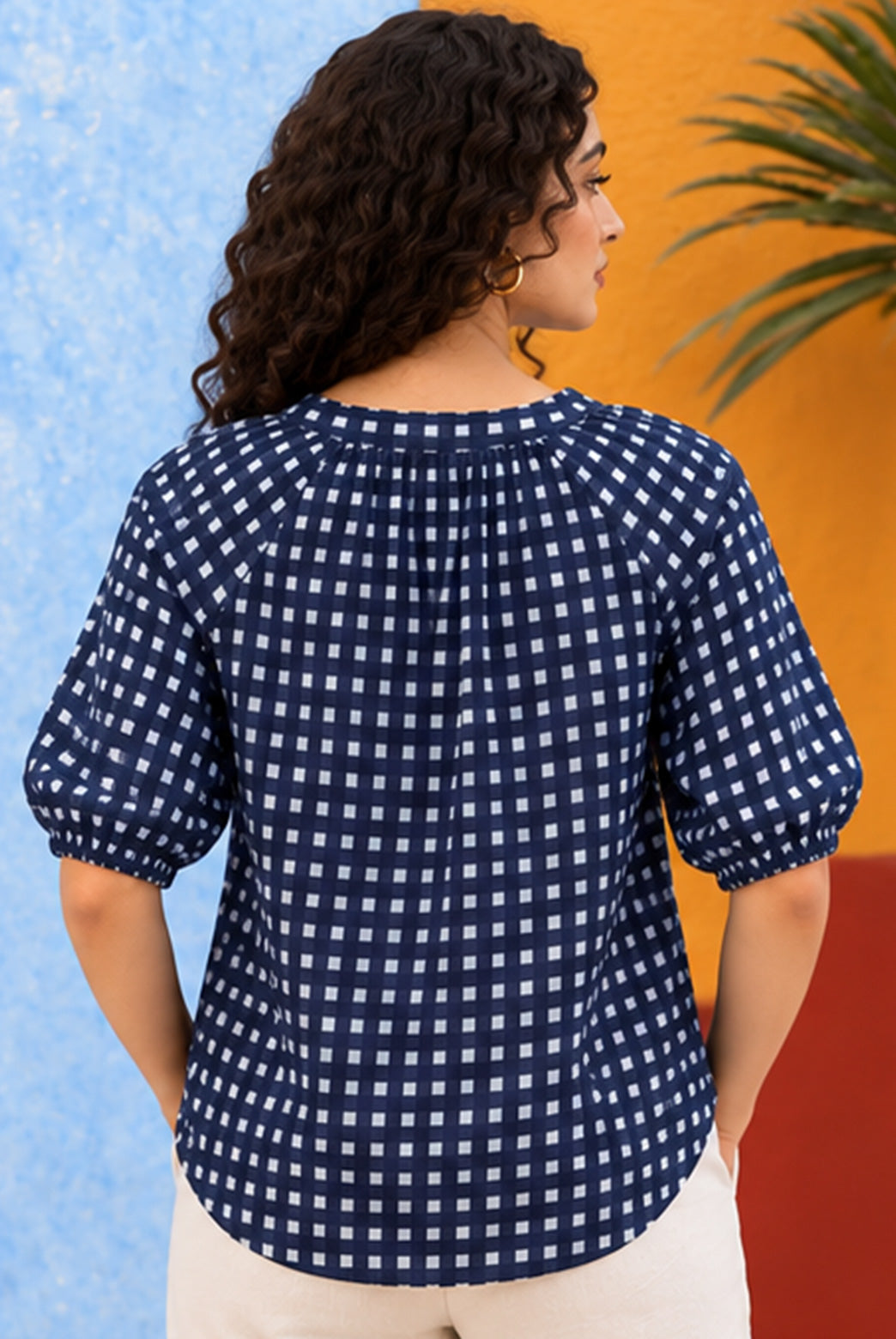 Navy Blue Pure Cotton Checkered Shirt