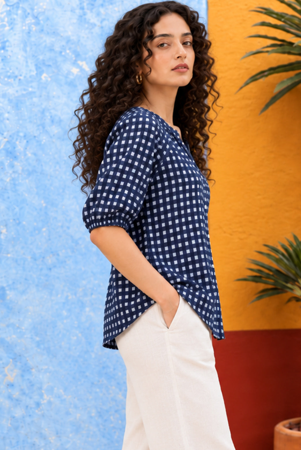 Navy Blue Pure Cotton Checkered Shirt