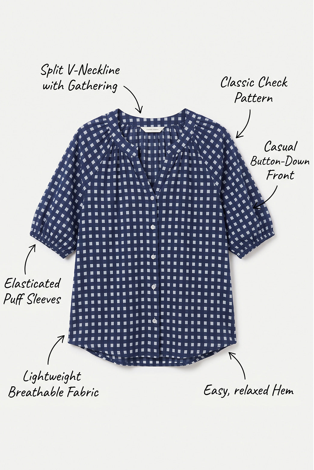 Navy Blue Pure Cotton Checkered Shirt