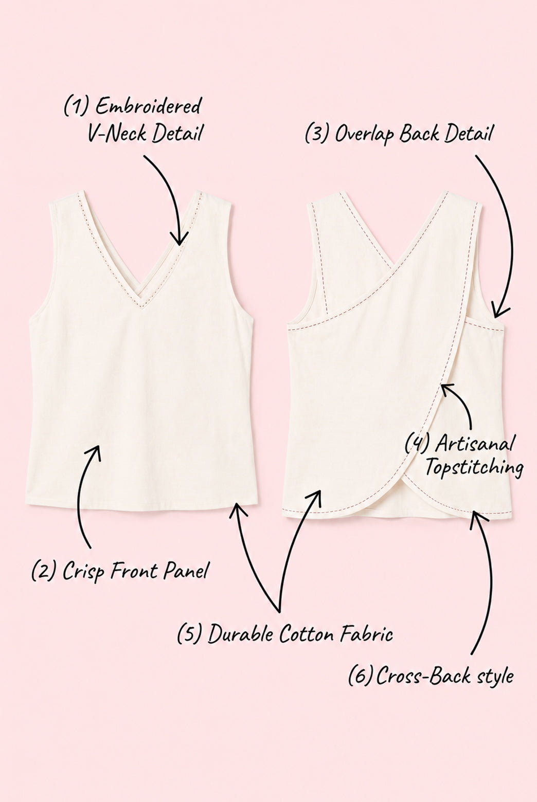 Off White Embroidered Cross Back Top