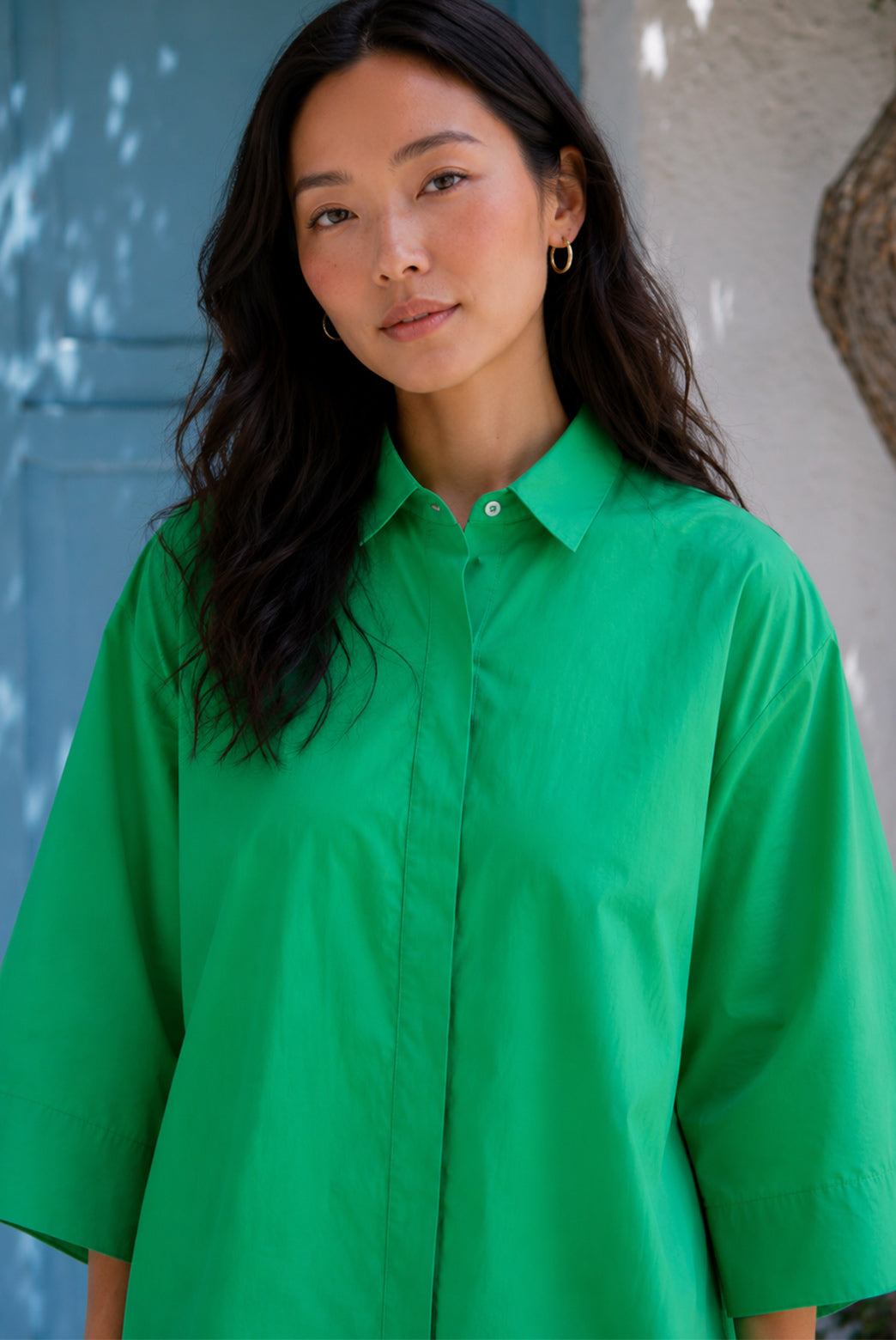 Green Cotton Poplin Boxy Shirt Top