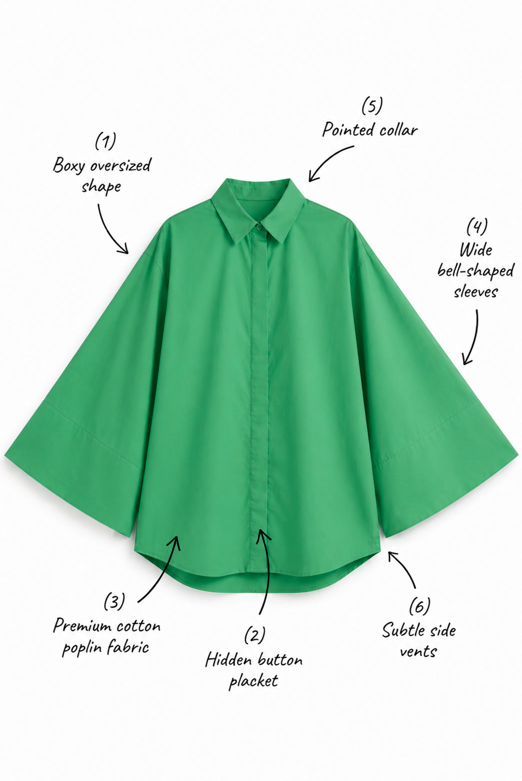 Green Cotton Poplin Boxy Shirt Top