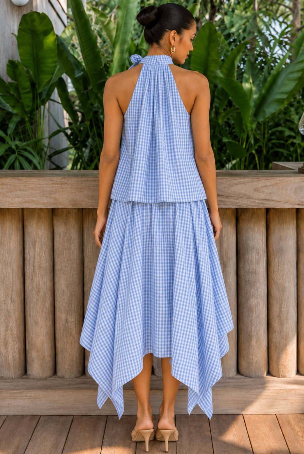 Blue Gingham Halter Neck Co-Ord Set