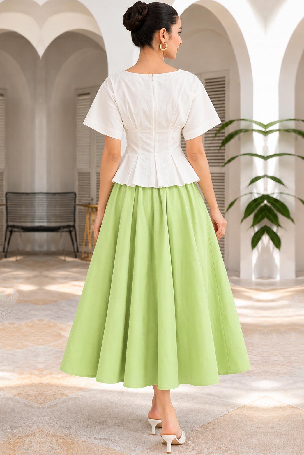 Sage Green & White Cotton Poplin Skirt Set