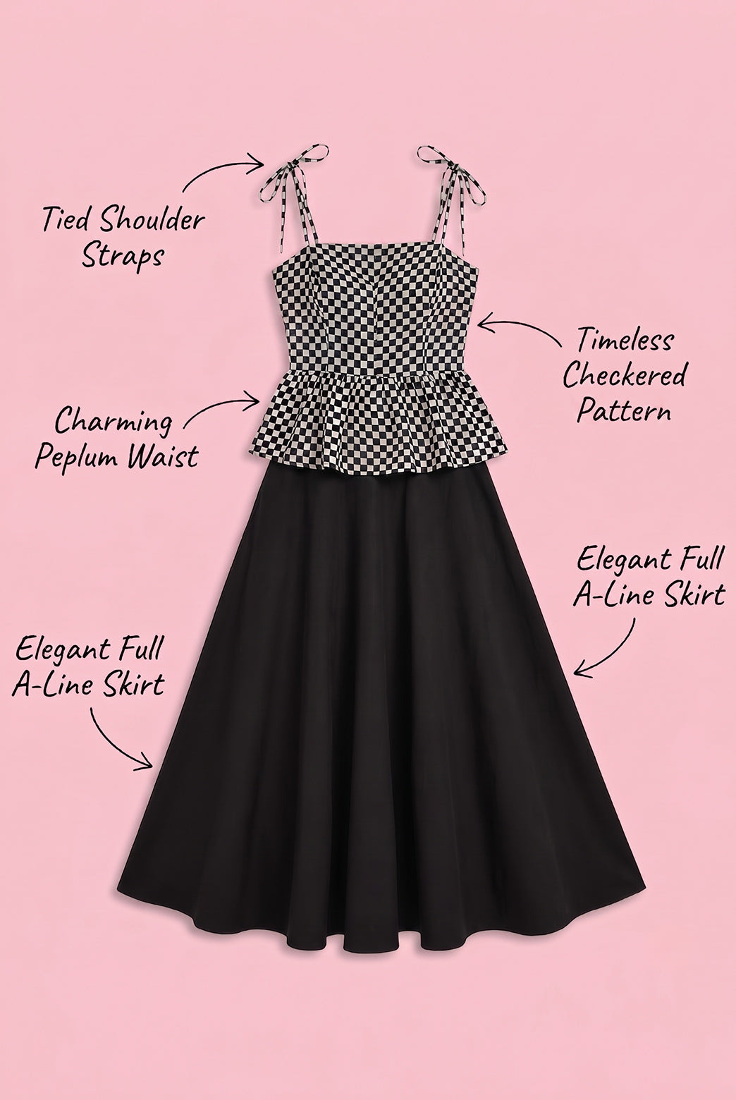 Black & White Checkered Peplum Skirt Set
