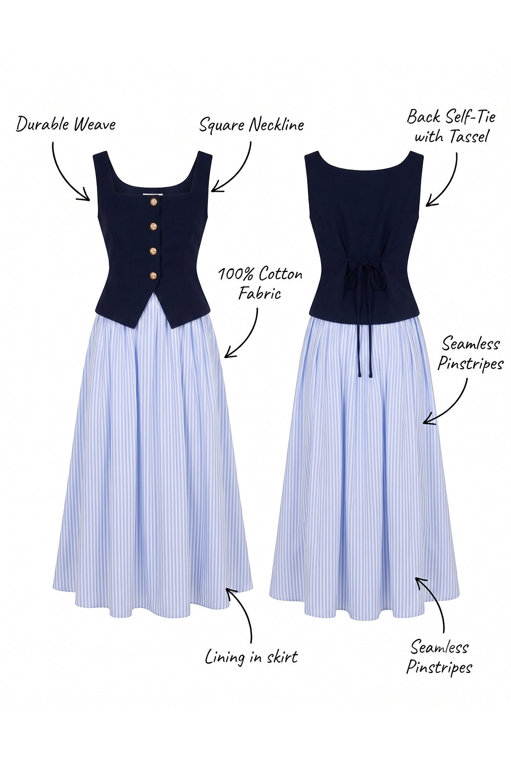 Navy Vest & Pinstripe Skirt Set